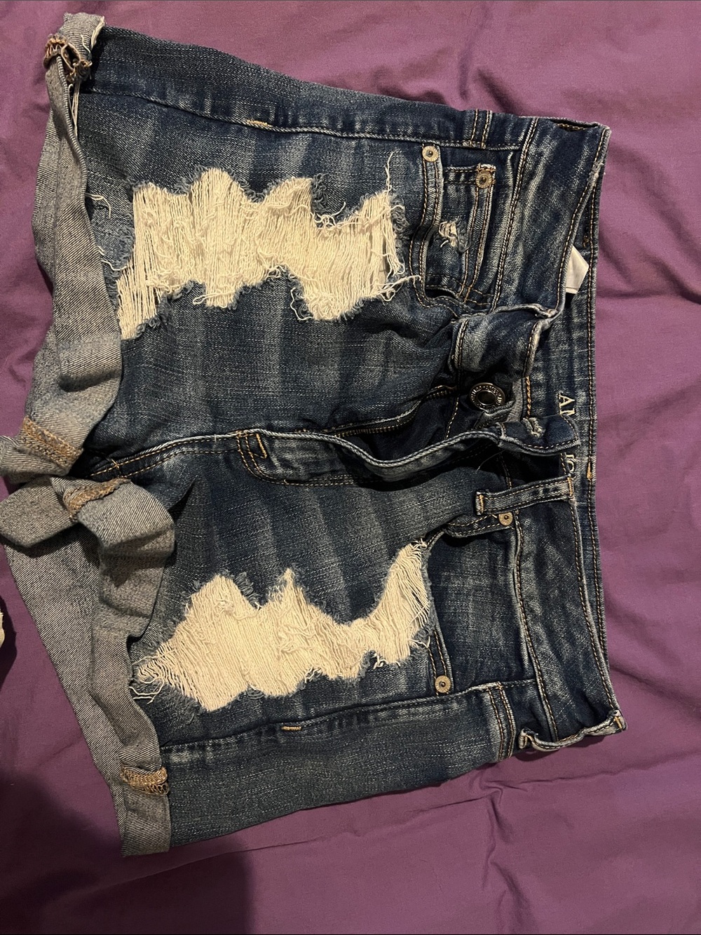 American Eagle Outfitters Distressed Dark Blue Denim Shortie Shorts